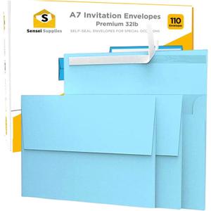 110 5x7 Light Blue Invitation Envelopes - for 5x7 Cards - A7 - (5  x 7  inches) - Perfect for Weddings, Graduation, Baby Shower - 120 GSM - Peel, Press & Self Seal - Square Flap (110 - Single Pack)