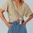 Tankaneo Womens Oversized Tshirts Knit V Neck Short Sleeve Tunic Tops Summer Casual Loose Fit Tee Shirts (L)