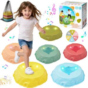 Light Up Stepping Stones for Kids, 6 Pcs Piano Music Toddler Stepping Stones, Non-Slip Design for Sensory Development, Indoor & Outdoor Balance Stepping Stones Ages 3-12
