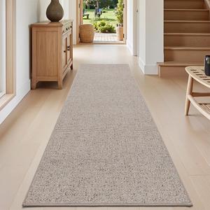 DEXI Hallway Runner Rug 2'6''x7', Non Slip Low Pile Entryway Rug Runners with Rubber Backing, Dirt Trapping Hallways Floor Carpet for Indoor Hall Kitchen Bedroom Bathroom Laundry Room, Beige