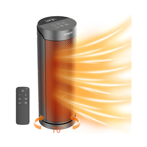 Portable Space Heater for Indoor Use with Remote  QOWETU 70° Oscillating Electric Heater, 17 Inchs, 12H Timer, 1500W Quiet PTC Ceramic Heating with Thermostat, Fast Safety Heat for Home, Bedroom