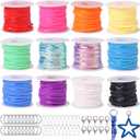 Candygirl Lanyard String, 12 Rolls Gimp String Plastic Lacing Cord Elastic String for Bracelet Keychains Boondoggle Making Kit DIY Craft Weaving Kit for Adult Kids Girls787 Feet