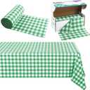 Kochorie 54 Inch x 300 Ft Light Green Checkered Plastic Table Cloth Roll Disposable Waterproof Table Cover Plastic Table Cover Roll with Easy Slide Cutter for Outdoor Picnic/Home Dining/Spring Party