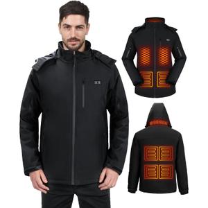 Heated Jacket for Men with 9 Heat Zones, Detachable Hood Mens Heated Jacket, Soft Shell Heating Coat for Winter (XX-Large, Black)
