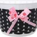 Homoyoyo Kids Bicycle Basket, Plastic Bike Front Handlebar Knitted Bowknot Basket Storage Supplies Detachable Bicycle DIY Bike Decoration Accessories for Girls (Pink)