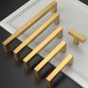 10 Pack 8.8''(224mm) Brushed Brass Cabinet Pulls Kitchen Gold Cabinet Handles Stainless Steel Drawer Pulls Square Cabinet Hardware for Cupboard