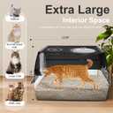 Stainless Steel Litter Box 24" with Lid, XL Extra Large Litter Box, Enclosed Top Entry Metal Litterbox for Big Cat, Easy Cleaning, Anti-Leakage & High Sided with Mat, Aisle & Scoop Black