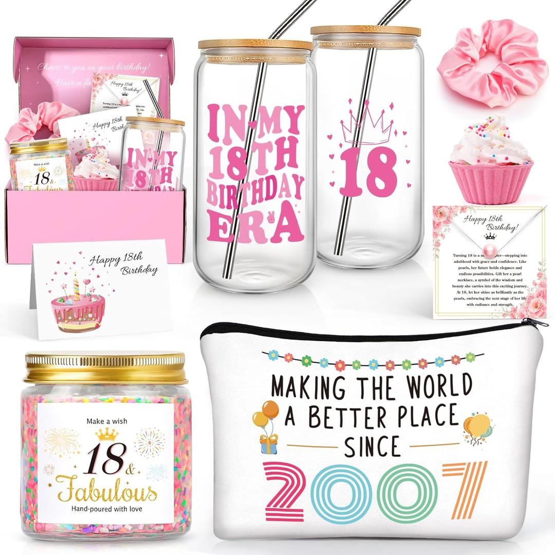 18th Birthday Gifts for Girls, Best Popular Unique Gifts for 18 Year Old Girls Born in 2007, In My 18th Bday Era Gift Set with 18 Fabulous Gift, Happy 18 Year Old Girl Birthday Present Ideas