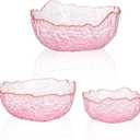 ZEAYEA Set of 3 Glass Salad Bowls, Pink Serving Bowls for Kitchen Prep, Decorative Large Candy Bowl, Irregular Shape Space Saving Nesting Set for Salad, Fruit, Snack, Dessert