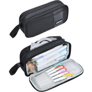 YOKUMA Pencil Case for Adults Aesthetic Pen Bag for Teen College Zipper Pouch Office Supplies Stationery Organizer Small Tool Bag (Black TW)