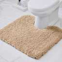 Beige Toilet Rug 22x24 Non Slip Fluffy Toilet Floor Mat U Shaped Washable Bathroom Contour Rug for Toilet Absorbent Thick Toilet Carpet