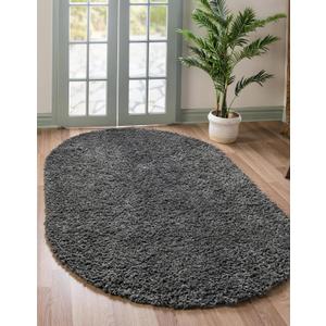 Unique Loom Davos Shag Collection Area Rug - Solid (5' 3" x 8' Oval, Peppercorn)