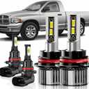 Compatible For 2002-2005 Dodge RAM 1500 2500 3500 High/Low Beam Fog Light Bulbs Kit, 600% Brightness 6500K White, Plug-N-Play, Pack of 4
