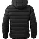 ASPO Men's Packable Puffer Jackets Winter Lightweight Detachable Hood Water-Resistant Down Coats Warm Insulated Hiking Travel (Medium, Black)