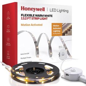 Honeywell 13.2ft Motion Activated Flexible LED Warm White Strip Light for Home Decor, Ambient Under Cabinet Lighting, with Power Adapter, Multiple Timers & Auto On/Off