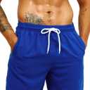 SweatyRocks Men's Drawstring Waist Swim Trunks Solid Bathing Suits Shorts with Pockets (Royal Blue)