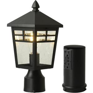 Dust to Down Post Light Fixtures, Lamp Posts Outdoor Lighting with GFCI Outlet, Outdoor Post Light for Garden Patio Yard Pathway Driveway (GFCI Outlet, 1 Pack, Black)