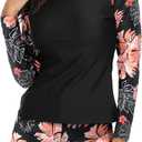 Daci Women Two Piece Rash Guard Long Sleeve Swimsuits UV UPF 50+ Swim Shirt Bathing Suit with Boy short Bottom (S)