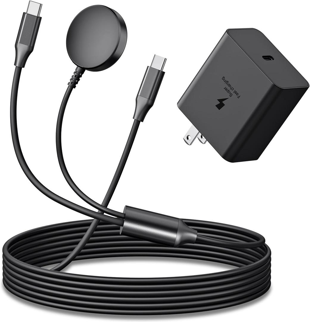 Upgraded 2in1 Samsung Watch Charger Fast Charging, 45W Super Fast Charger Block USB-C Compatible with Galaxy Watch Ultra/7/6 Classic/5 Pro/5/4 Classic/3/Active2/1, Galaxy S25/S24/S23/S22/21/20, Note