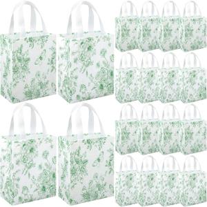 Wovnet 30 Pcs Sage Green Floral Gift Bags with Handle Reusable Non Woven Vintage Floral Tote Party Favor Bags Spring Flowers Treat Goodie Bag for Wedding Bridal Shower Tea Party 10 x 8 x 4 Inch, 1 count