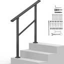 Outdoor Handrails for 2-3 Steps, Stair Railing Kit for Concrete & Porch Steps, Adjustable Black Iron Hand Rail for Seniors, Easy Installation, Retro Arch Design