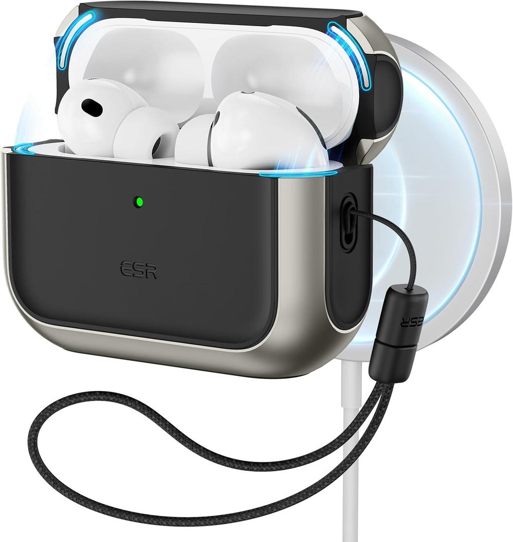 ESR for AirPods Pro 3 Case, Compatible with AirPods Pro 3rd Generation Case (2025), Compatible with MagSafe, Full Drop Protection Cover with Lanyard, Titanium