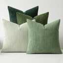 ZONYO Throw Pillow Covers 18x18 Set of 4, Soft Corn Striped Corduroy Decorative Pillows, Fade Resistant Washable Sage Green Cushion Covers for Couch Sofa Bed, Boho Farmhouse Living Room Bedroom Decor