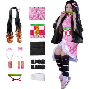 11 pcs Cosplay Costume Kimono for Kids Adults Robe Japanese Anime Costume Halloween Kimono Outfit (Small)