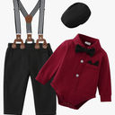 ZOEREA Baby Boy Suit 0-24M Gentleman Outfit Clothes Set Infant Long Sleeve Dress Shirt+Suspender Pants+Bowtie+Beret Hat