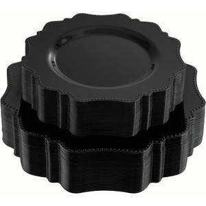 COLOSUS 60pcs Black Plastic Plates Set,Heavy Duty Black Disposable Plate for Party,Include 30PCS 10.5inch Dinner Plates and 30PCS 8.25 inch Dessert Plates for Father's Day/Wedding/Birthday