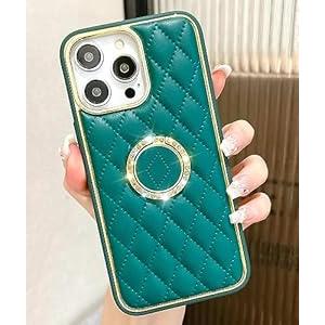 for iPhone 14 Pro Case, Luxury Elegant Leather Phone Case with Glitter Diamond Kickstand Ring Stand for Women Girls,Shockproof Camera Lens Protective Cover for iPhone 14 Pro 6.1"