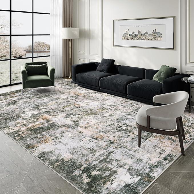8x10 Area Rugs, Modern Abstract Washable Rug for Living Room, Stain Resistant Non-Shedding Distressed Area Rug with Non Slip Backing for Bedroom (Brown/Grey, 8'x10')