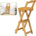 Nisorpa Folding Bar Stool with Backrest Kitchen Counter Height Stool with Back Support Foldable Bamboo Bar Stool Folding Bar Chair for Home Kitchen Island Breakfast No Assembly 1Pack