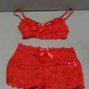 Lilosy Sexy Strappy High Waist Floral Lace Pajamas Lingerie Set Outfits (XX-Small, Bright Red)