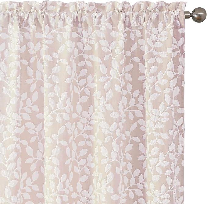Chyhomenyc Anna White Taupe Curtains 84 Inch Length 2 Panels, Light Filtering 3D Embossed Textured Leaf Pattern Curtain Drapes for Bedroom Living Room, Each 56×14L Inches