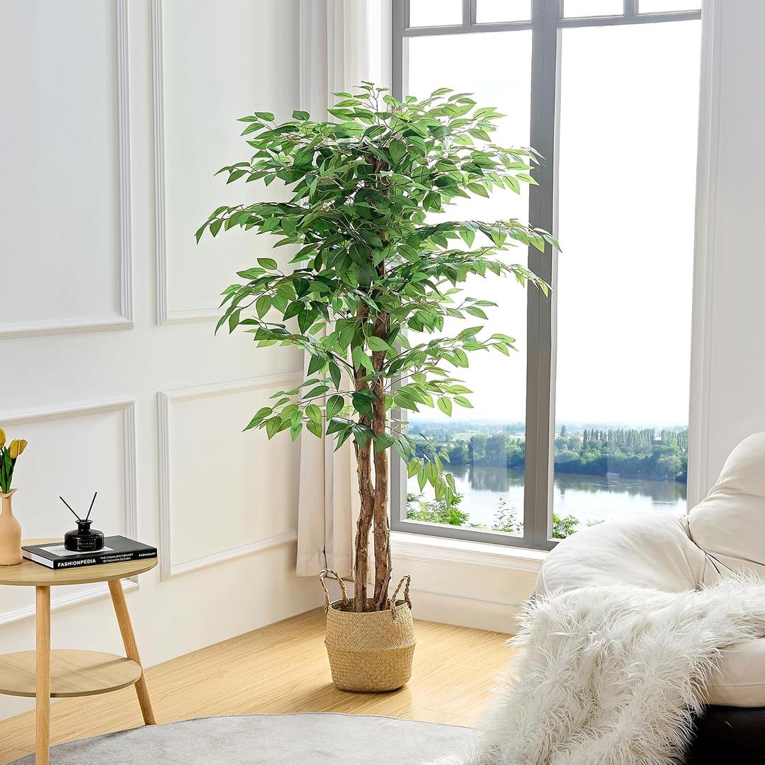 VECELO Artificial Ficus Tree with Sturdy Nursery Pot, 5FT Faux Silk Plant for Indoor Outdoor Home Garden Decor, 1 Pack