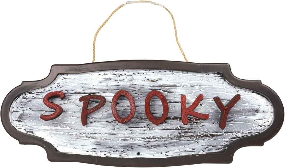 Needzo Animated Spooky Sign, Light Up Hanging Halloween Decor, Haunted House Accessory, 20.5 Inches