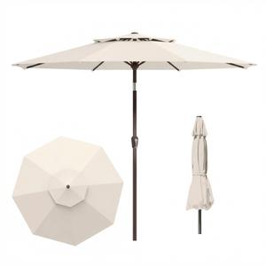 Tobeos 10 FT Outdoor Patio Umbrella, 2 Tiers Market Table Umbrella with 8 Sturdy Ribs, Push Button Tilt and Crank, UPF50+ UV Protection for Deck, Pool, Garden and Backyard, Cream White