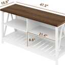 ChooChoo Farmhouse TV Stand for TVs up to 55 Inch, Modern Entertainment Center with 4 Open Shelves & Built-in Cable Holes, Media TV Console for Living Room, Bedroom, White