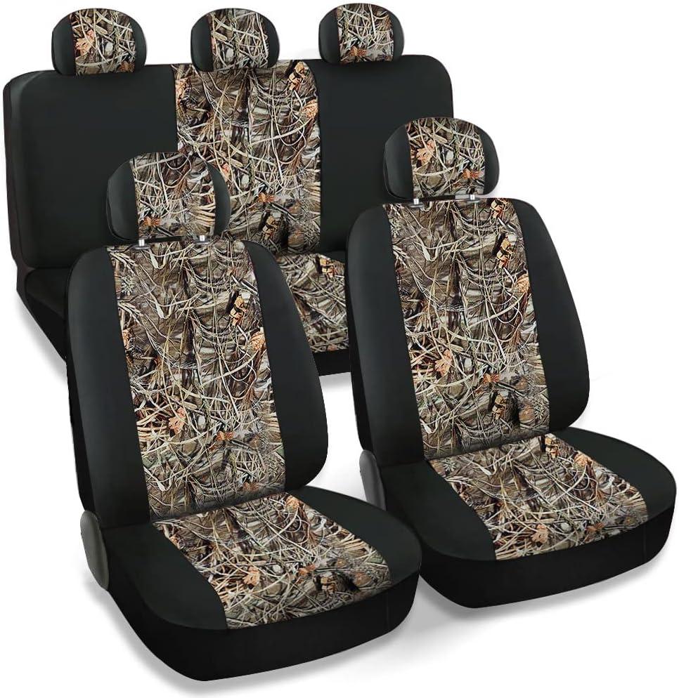 Real Black Camo Seat Covers Maple Forest Tree Leaf Pattern Camouflage for Auto Truck Car SUV Hunter Style Seat Cover (9pc Black Camo Low Back)