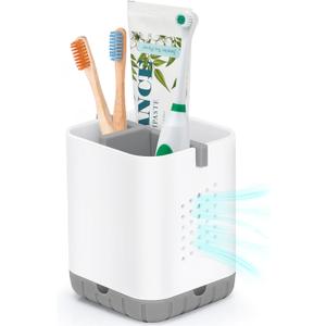 Boperzi Toothbrush Holders for Bathrooms, Detachable Electric Toothbrush Holder, Kids Toothbrush Holder Drainage, 3 slot Toothbrush and Toothpaste Holder Storage Caddy, Toothbrush Organizer White/Grey