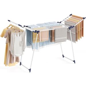 APEXCHASER Clothes Drying Rack Foldable, Large Drying Rack Clothing, Winged Laundry Rack Folding Indoor Outdoor, Metal Clothes Airer for Bedding Towel Sweater Heavy Duty, 68.9" X 22" X41.3", White
