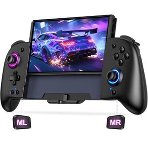 Switch Controllers for Nintendo Switch/OLED Controller, Switch Wireless Pro Controller One-Piece Joypad, Full-Size Ergonomic Handheld Mode Controller with Battery/RGB/Turbo/Programming(Black)