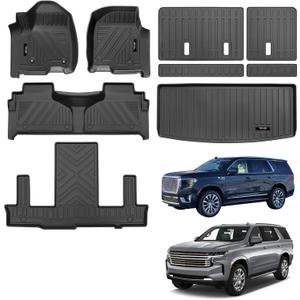 for 2021-2025 Chevy Tahoe/GMC Yukon(Not XL) 7 Seat Floor Mats 3 Rows & Trunk Cargo Liner & Backrest Mat TPE All Weather Accessories (for 2021-2025 Chevy Tahoe/GMC Yukon(Not XL))