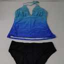 Yonique Womens Two Piece Swimsuits Tummy Control Tankini Plus Size Bathing Suit Halter V Neck Swimwear Blue/Black XL