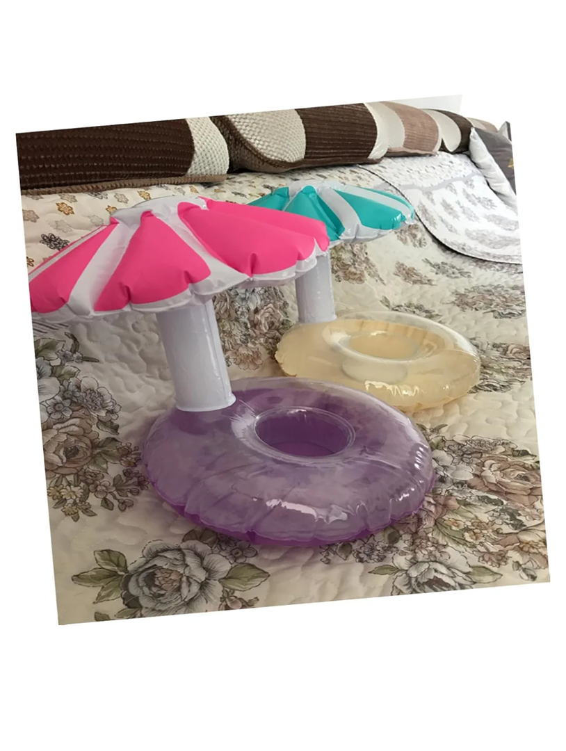 2pcs Inflatable Drink Cup Holders for Pool Floating Beverage Coasters Umbrella Design Waterproof Drink Mats for Adults for Beach and Water Parties Blue and Yellow
