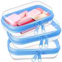 Hoolerry 3 Pcs Clear Hard Zipper Case Makeup Bag Plastic Zipper Pouch Christmas Storage Case Portable Travel Organizer Bin for Cosmetics, Building Blocks, Puzzles(Blue,Xs)