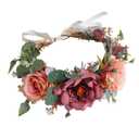 Vivivalue Boho Flower Crown Rose Floral Headband Hair Wreath Flower Headpiece Halo with Ribbon Wedding Party Photos