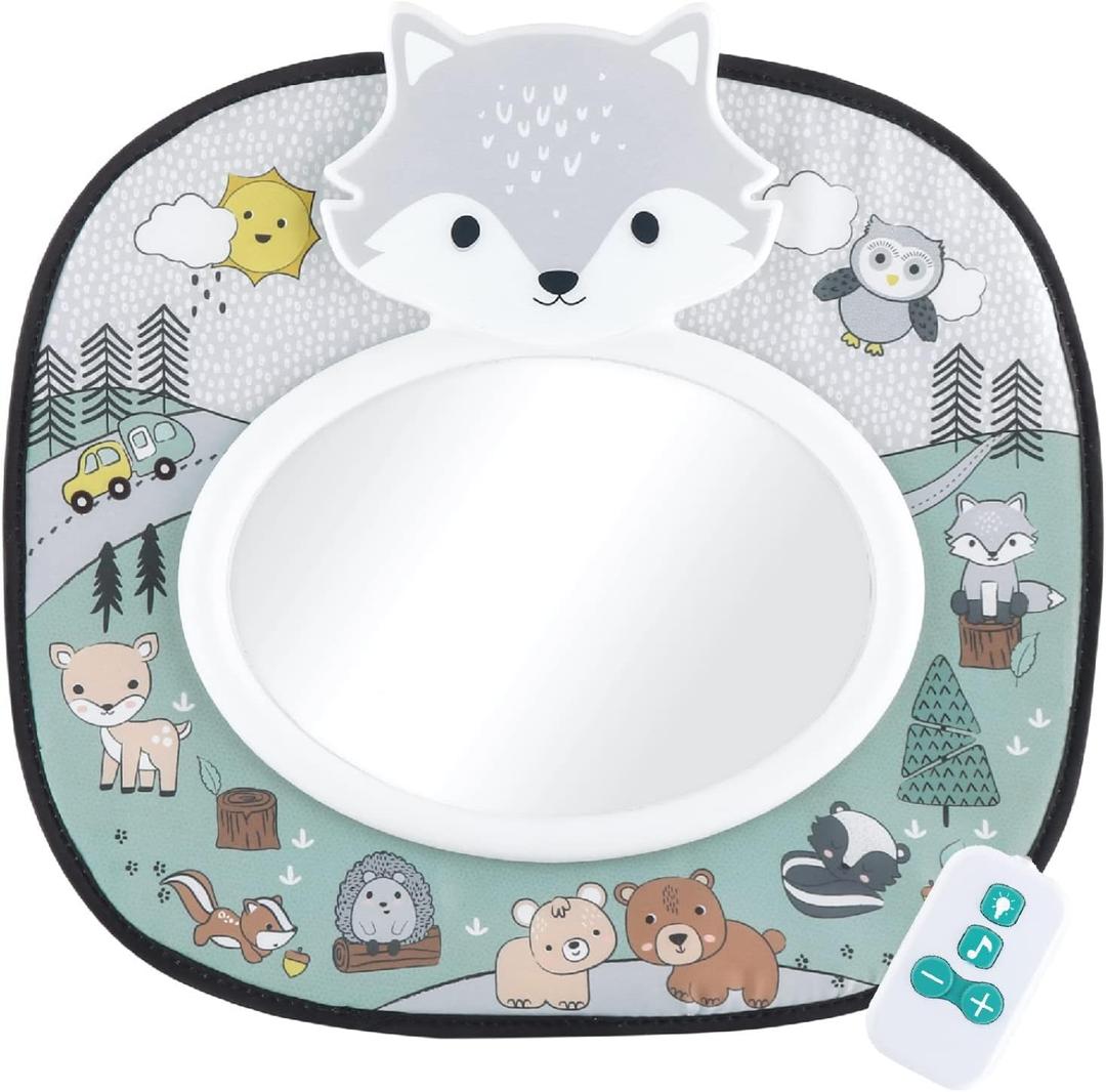 The Peanutshell Musical Baby Car Seat Mirror, Woodland Animals with Lights