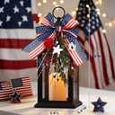 Patriotic Lanterns Decorative Indoor, 2 Pack Black Lantern with Timer Flameless Candle, 14" Battery Waterproof Outdoor Hanging 4th of July Lanterns for Porch, Patio, Patriotic Decorations